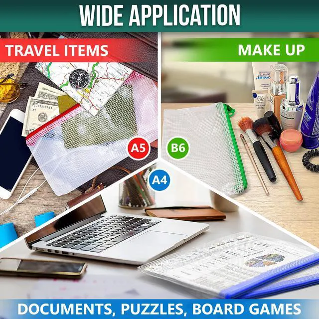 Alt view image 3 of 6 - 16 Pack Assorted Sizes Plastic Mesh Zipper Pouches for Storage & Organize Board Games - Puzzles - Documents - Bills - School and Office Supplies - Travel - Makeup - Multisize Mesh Zipper Pouch