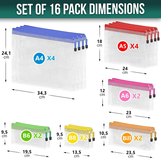 Alt view image 2 of 6 - 16 Pack Assorted Sizes Plastic Mesh Zipper Pouches for Storage & Organize Board Games - Puzzles - Documents - Bills - School and Office Supplies - Travel - Makeup - Multisize Mesh Zipper Pouch