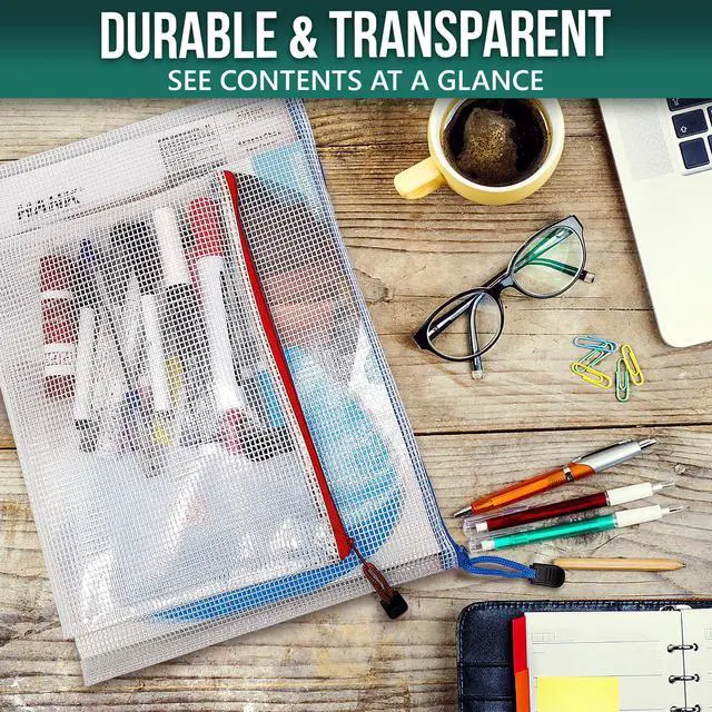 Alt view image 5 of 6 - 16 Pack Assorted Sizes Plastic Mesh Zipper Pouches for Storage & Organize Board Games - Puzzles - Documents - Bills - School and Office Supplies - Travel - Makeup - Multisize Mesh Zipper Pouch