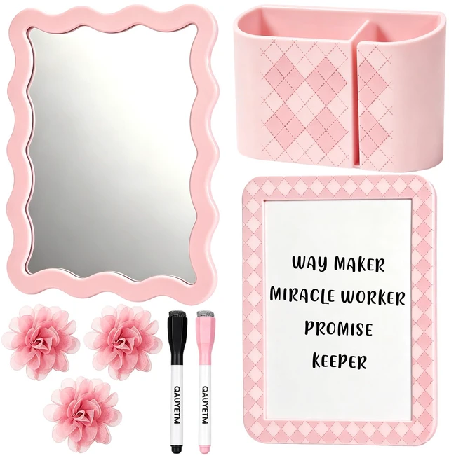 Main image of 8 PCS Pink Locker Accessories Kit for Girls with Magnetic Mirror Whiteboard Pen Holder Flower Magnets Cute Aesthetic Locker Decoration Set for School Dorm Office Organization