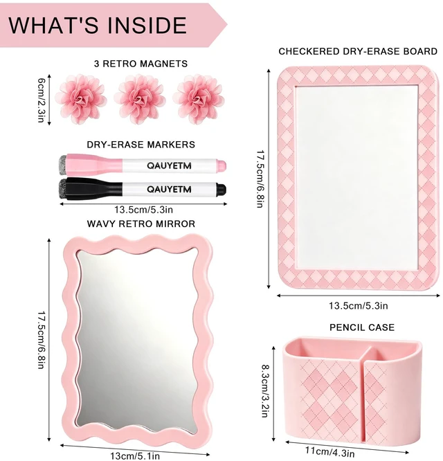 Alt view image 2 of 7 - 8 PCS Pink Locker Accessories Kit for Girls with Magnetic Mirror Whiteboard Pen Holder Flower Magnets Cute Aesthetic Locker Decoration Set for School Dorm Office Organization