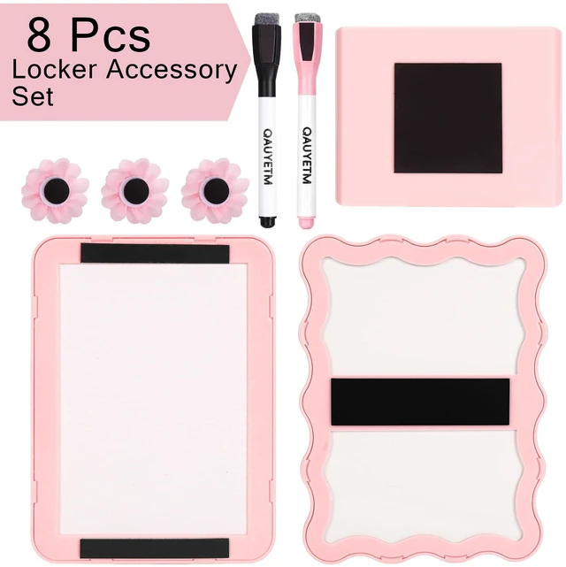 Alt view image 7 of 7 - 8 PCS Pink Locker Accessories Kit for Girls with Magnetic Mirror Whiteboard Pen Holder Flower Magnets Cute Aesthetic Locker Decoration Set for School Dorm Office Organization