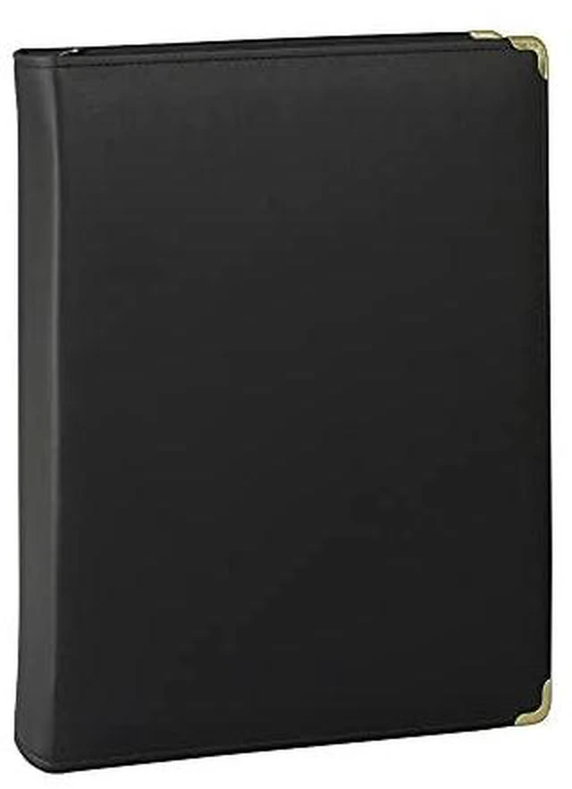 Alt view image 2 of 3 - Classic Collection Leather Binder, Zippered, Executive Presentation Portfolio, 1.5 Inch (Holds 325 Sheets), Brass Round Ring, Black