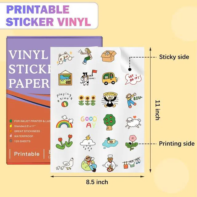 Alt view image 6 of 7 - Printable Vinyl Sticker Paper for Inkjet Printers, Glossy White 8.5X11 Inches 120 Sheets, Quick-Drying, Vivid Colors, Water-Resistant Vinyl, Designed for Cricut and Silhouette Cutters & DIY