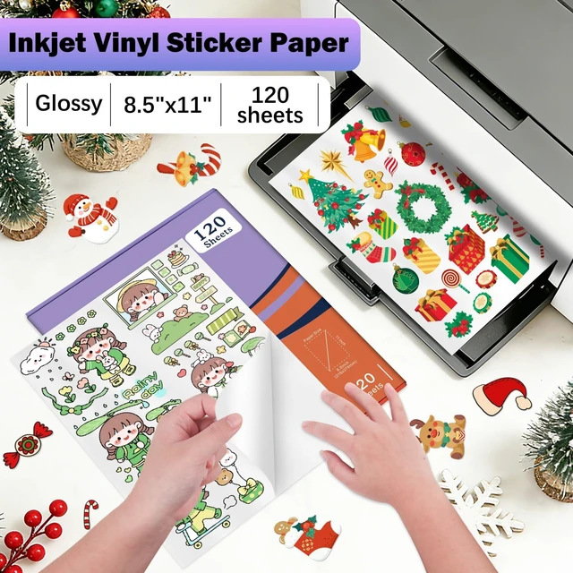 Alt view image 7 of 7 - Printable Vinyl Sticker Paper for Inkjet Printers, Glossy White 8.5X11 Inches 120 Sheets, Quick-Drying, Vivid Colors, Water-Resistant Vinyl, Designed for Cricut and Silhouette Cutters & DIY