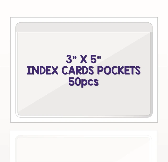 Main image of Clear Adhesive 3" x 5" Index Card Pockets, Labels Holders, 50 Pack Top Open for Loading, Plastic Labels Holders, For Storage Bins and Library Card, Organizing and Protecting Cards, Photos