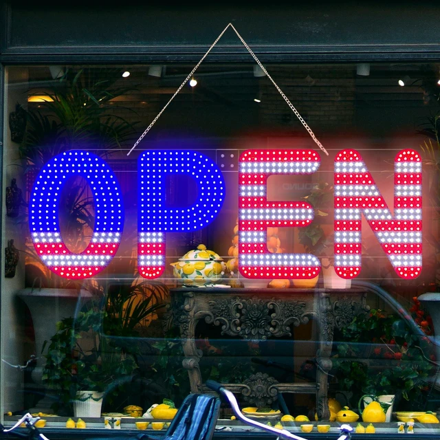 Alt view image 2 of 7 - 30"x10" Open Sign, LED Open Sign for Business, Ultra Bright Dimmable with 3 Scene Modes, Large Illuminated Business Sign for Storefront Window, Cafe, Bar, Restaurant, Salon (US Flag Design)