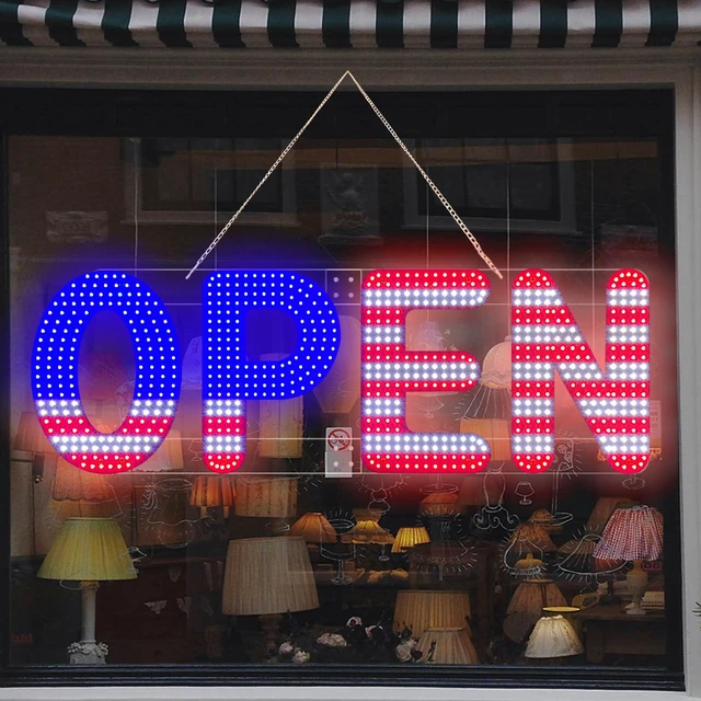 Alt view image 4 of 7 - 30"x10" Open Sign, LED Open Sign for Business, Ultra Bright Dimmable with 3 Scene Modes, Large Illuminated Business Sign for Storefront Window, Cafe, Bar, Restaurant, Salon (US Flag Design)