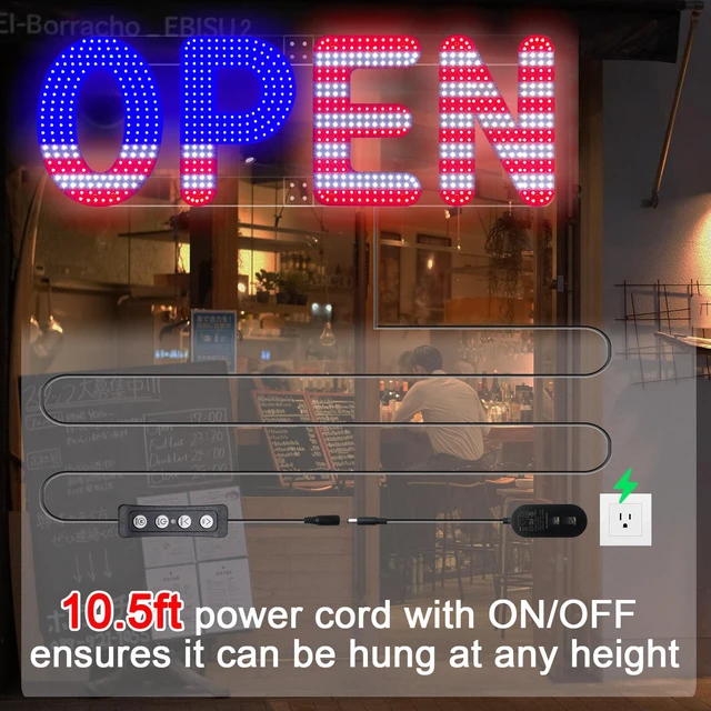Alt view image 5 of 7 - 30"x10" Open Sign, LED Open Sign for Business, Ultra Bright Dimmable with 3 Scene Modes, Large Illuminated Business Sign for Storefront Window, Cafe, Bar, Restaurant, Salon (US Flag Design)