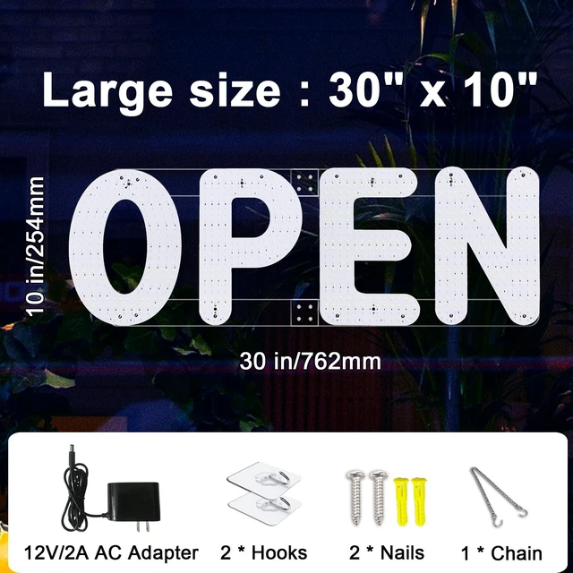 Alt view image 6 of 7 - 30"x10" Open Sign, LED Open Sign for Business, Ultra Bright Dimmable with 3 Scene Modes, Large Illuminated Business Sign for Storefront Window, Cafe, Bar, Restaurant, Salon (US Flag Design)