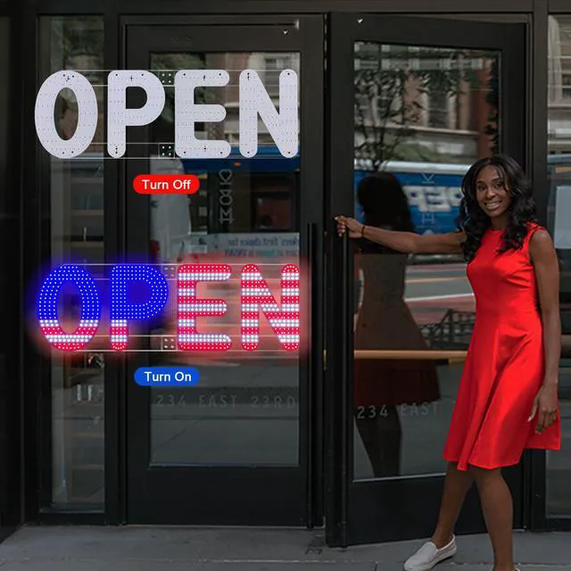 Alt view image 7 of 7 - 30"x10" Open Sign, LED Open Sign for Business, Ultra Bright Dimmable with 3 Scene Modes, Large Illuminated Business Sign for Storefront Window, Cafe, Bar, Restaurant, Salon (US Flag Design)