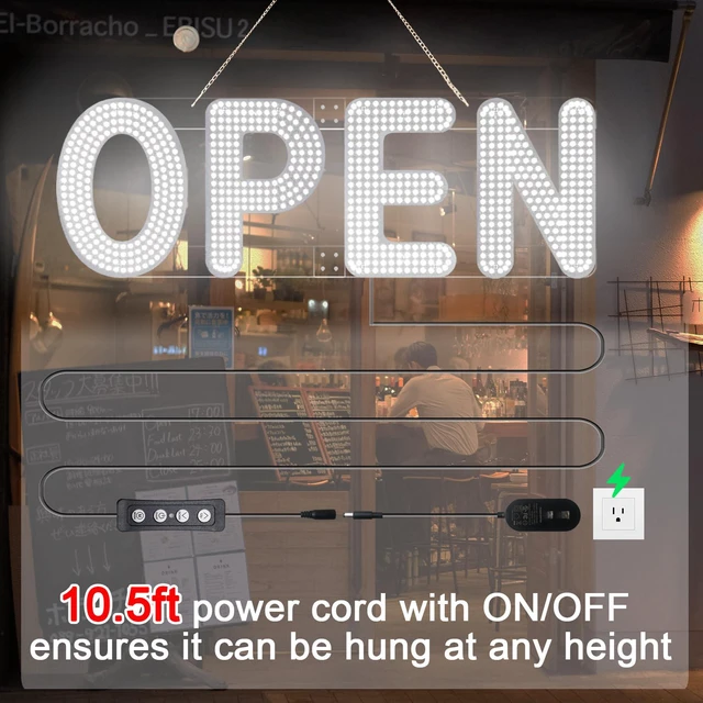 Alt view image 4 of 6 - 30"x10" Open Sign, LED Open Sign for Business, Ultra Bright Dimmable with 3 Scene Modes, Large Illuminated Business Sign for Storefront Window, Cafe, Bar, Restaurant, Salon (White)