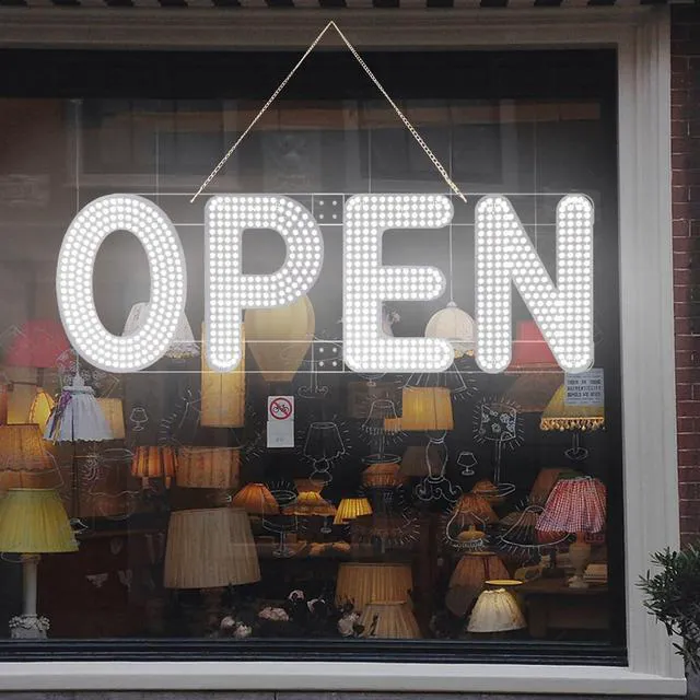 Alt view image 5 of 6 - 30"x10" Open Sign, LED Open Sign for Business, Ultra Bright Dimmable with 3 Scene Modes, Large Illuminated Business Sign for Storefront Window, Cafe, Bar, Restaurant, Salon (White)