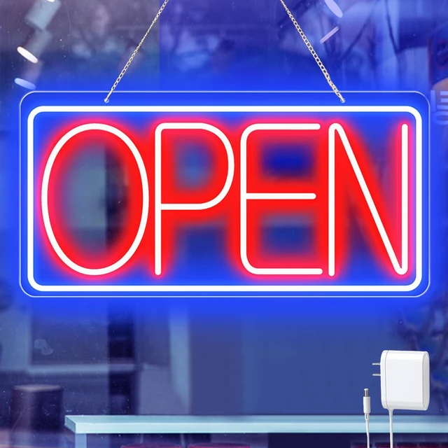 Main image of 22" X 11" Led Neon Open Signs for Business 12V/2A Ultra Bright Led Neon Open Signs Plug In Electric Light Up Open Sign with ON/OFF Switch for Bar Salon Coffee Stores Club Hotel (Horizontal)