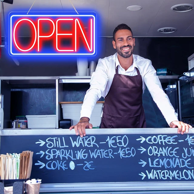 Alt view image 4 of 7 - 22" X 11" Led Neon Open Signs for Business 12V/2A Ultra Bright Led Neon Open Signs Plug In Electric Light Up Open Sign with ON/OFF Switch for Bar Salon Coffee Stores Club Hotel (Horizontal)