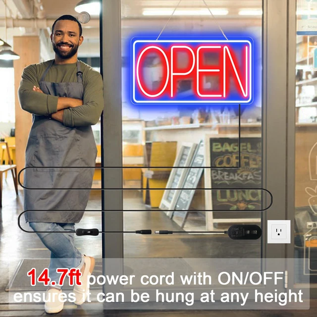 Alt view image 5 of 7 - 22" X 11" Led Neon Open Signs for Business 12V/2A Ultra Bright Led Neon Open Signs Plug In Electric Light Up Open Sign with ON/OFF Switch for Bar Salon Coffee Stores Club Hotel (Horizontal)