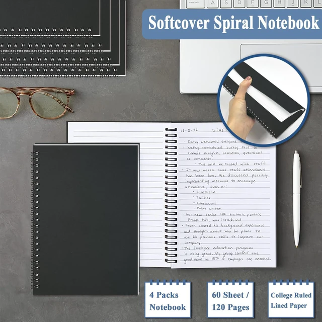 Alt view image 4 of 7 - 12Pack Spiral Notebook, 5.7x8.3 Small Notebooks for Work 120Page Note Pads Multipack Blank Kraft A5 College Ruled Notebook Journal Spiral Bound for Writing Lined Notepad for Office School Journaling