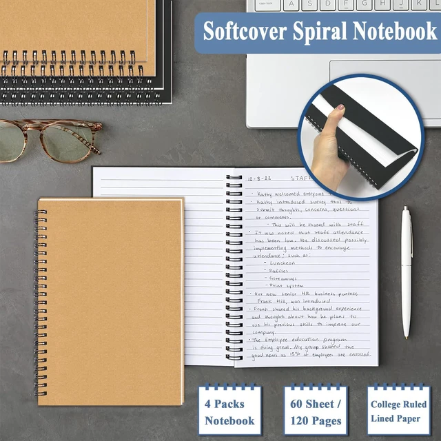 Alt view image 4 of 7 - 12Pack Spiral Notebook, 5.7x8.3 Small Notebooks for Work 120Page Note Pads Multipack Blank Kraft A5 College Ruled Notebook Journal Spiral Bound for Writing Lined Notepad for Office School Journaling