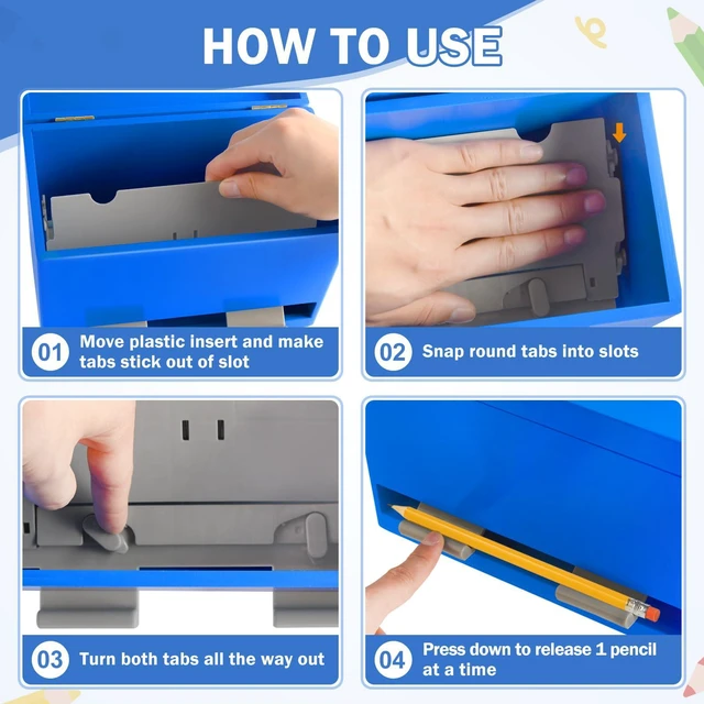 Alt view image 3 of 7 - Pencil Dispenser for Classroom, Wooden Desk Pencil Holder, Blue Teacher Must Haves, Classroom Organization, Wooden Dispenser for Pencils or Straws, for Offices, Kitchens, Restaurants