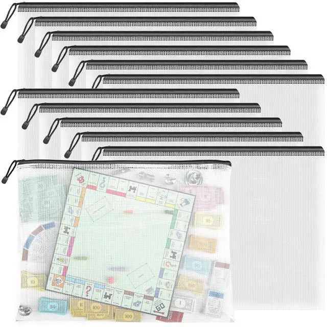 Main image of 12 Pack A3 Mesh Zipper Pouch Bags, Board Game & File Organizer Large Reusable A3 Pouches Organize Board Games & Files; Waterproof Black Mesh Design Keeps Contents Protected and Neat