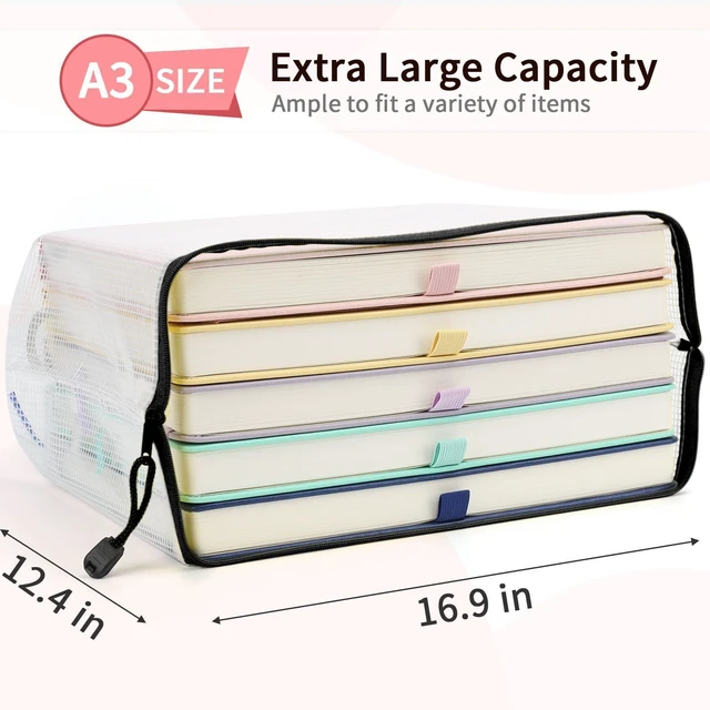 Alt view image 2 of 7 - 12 Pack A3 Mesh Zipper Pouch Bags, Board Game & File Organizer Large Reusable A3 Pouches Organize Board Games & Files; Waterproof Black Mesh Design Keeps Contents Protected and Neat