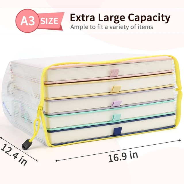 Alt view image 2 of 7 - 12 Pack A3 Mesh Zipper Pouch Bags, Board Game Storage Organizer Large Reusable A3 Pouches Hold Puzzles, Board Games and Crafts; 12 Color Coding Keeps Pieces Sorted, Visible and Easy to Find