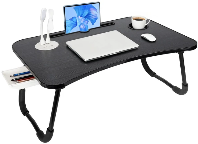 Main image of Laptop Bed Desk, Lap Desk, Laptop Table with USB Charge Port, Desktop Card, Cup Holder, Foldable Bed Tray Table for Couch Sofa Chair Floor Eating Working