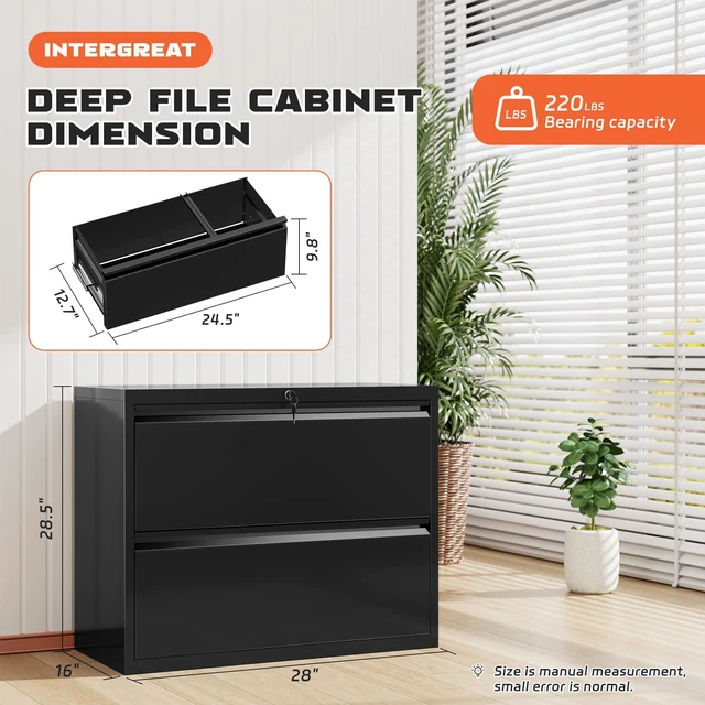 Alt view image 3 of 7 - Lateral File Cabinet 2 Drawer, Black Metal File Cabinets for Home Office, Locking File Cabinet for Letter/Legal/F4/A4 Size, Easy Assembly