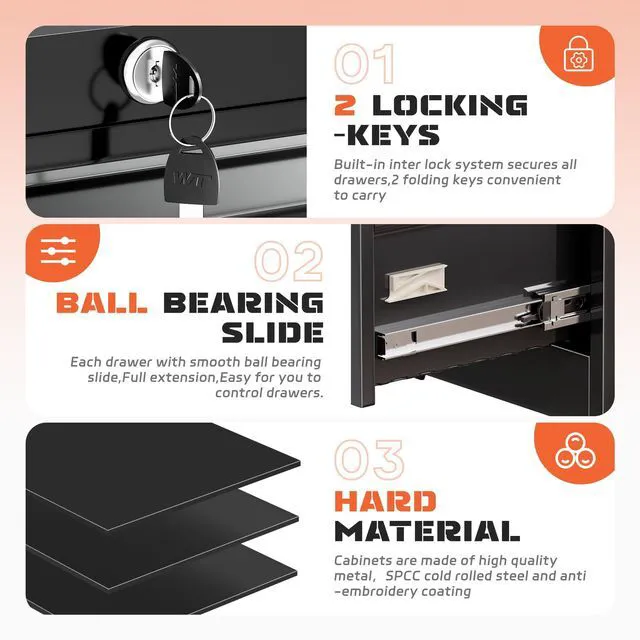 Alt view image 6 of 7 - Lateral File Cabinet 2 Drawer, Black Metal File Cabinets for Home Office, Locking File Cabinet for Letter/Legal/F4/A4 Size, Easy Assembly