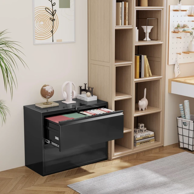 Alt view image 7 of 7 - Lateral File Cabinet 2 Drawer, Black Metal File Cabinets for Home Office, Locking File Cabinet for Letter/Legal/F4/A4 Size, Easy Assembly