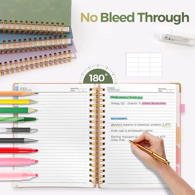 Alt view image 5 of 7 - 5 Subject Notebook with Dividers and Tabs, 8" x 10" College Ruled Notebook for Work, 300 Pages Spiral Journal for Women, Green