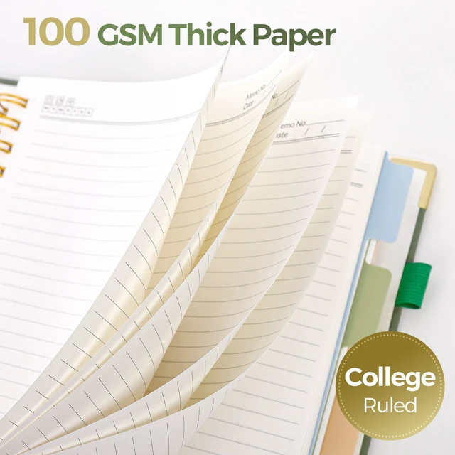 Alt view image 6 of 7 - 5 Subject Notebook with Dividers and Tabs, 8" x 10" College Ruled Notebook for Work, 300 Pages Spiral Journal for Women, Green
