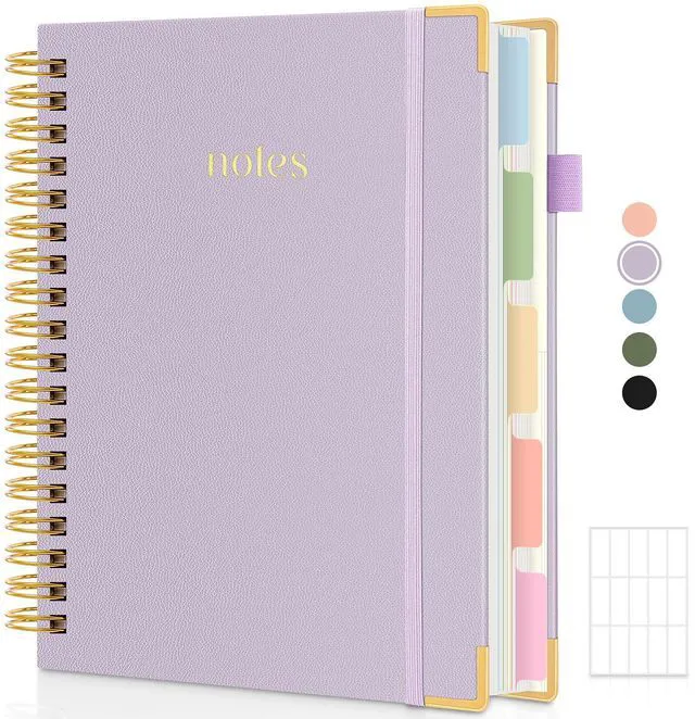 Main image of 5 Subject Notebook with Dividers and Tabs, 8" x 10" College Ruled Notebook for Work, 300 Pages Spiral Journal for Women, Purple