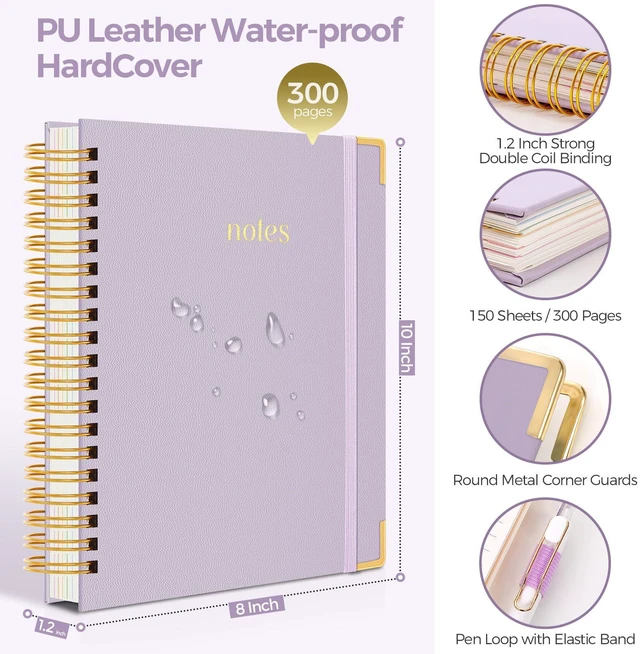 Alt view image 2 of 7 - 5 Subject Notebook with Dividers and Tabs, 8" x 10" College Ruled Notebook for Work, 300 Pages Spiral Journal for Women, Purple