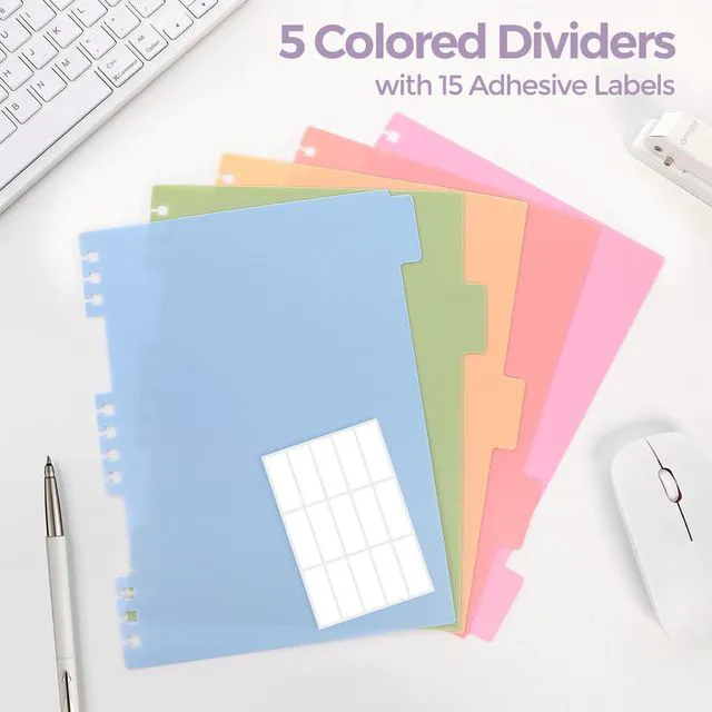 Alt view image 3 of 7 - 5 Subject Notebook with Dividers and Tabs, 8" x 10" College Ruled Notebook for Work, 300 Pages Spiral Journal for Women, Purple