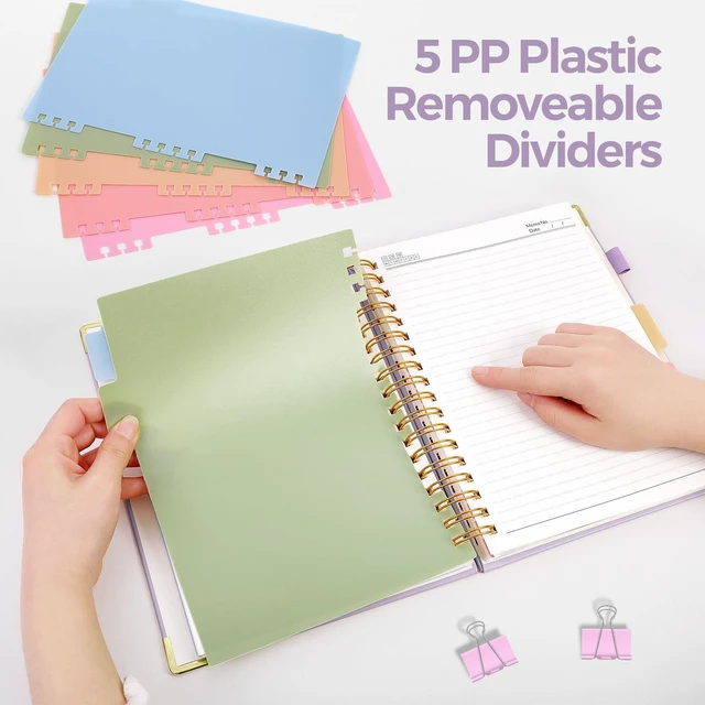 Alt view image 4 of 7 - 5 Subject Notebook with Dividers and Tabs, 8" x 10" College Ruled Notebook for Work, 300 Pages Spiral Journal for Women, Purple
