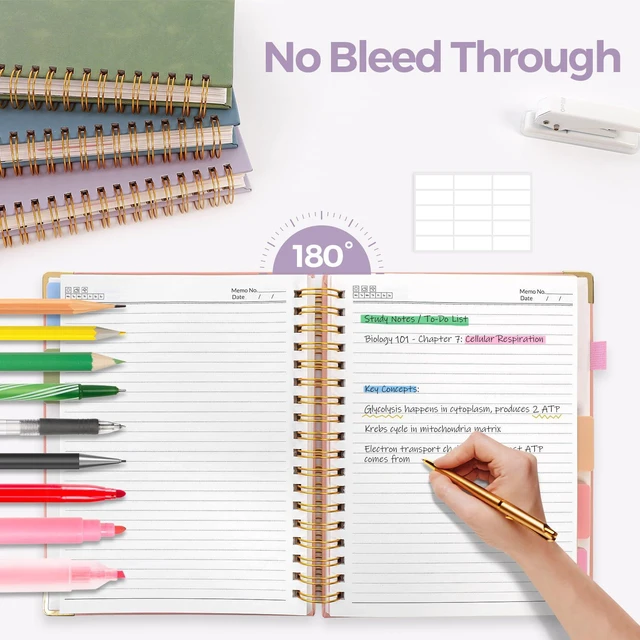 Alt view image 7 of 7 - 5 Subject Notebook with Dividers and Tabs, 8" x 10" College Ruled Notebook for Work, 300 Pages Spiral Journal for Women, Purple