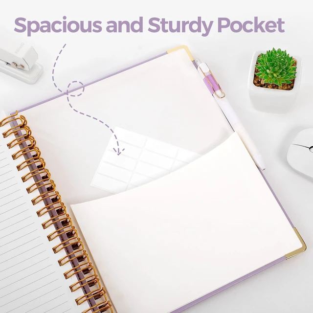 Alt view image 6 of 7 - 5 Subject Notebook with Dividers and Tabs, 8" x 10" College Ruled Notebook for Work, 300 Pages Spiral Journal for Women, Purple