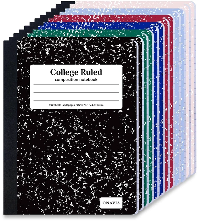 Main image of Composition Notebook College Ruled Bulk, 200 Pages, Marble Assorted 100 Sheets, 9.75 x 7.5 in, Marble Composition Books Bulk, Durable Comp Book, Notebooks for School, Classroom