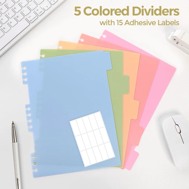 Alt view image 3 of 7 - 5 Subject Notebook with Dividers and Tabs, 8" x 10" College Ruled Notebook for Work, 300 Pages Spiral Journal for Women, Black