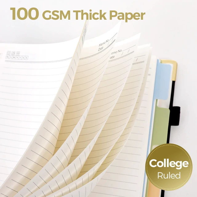 Alt view image 6 of 7 - 5 Subject Notebook with Dividers and Tabs, 8" x 10" College Ruled Notebook for Work, 300 Pages Spiral Journal for Women, Black