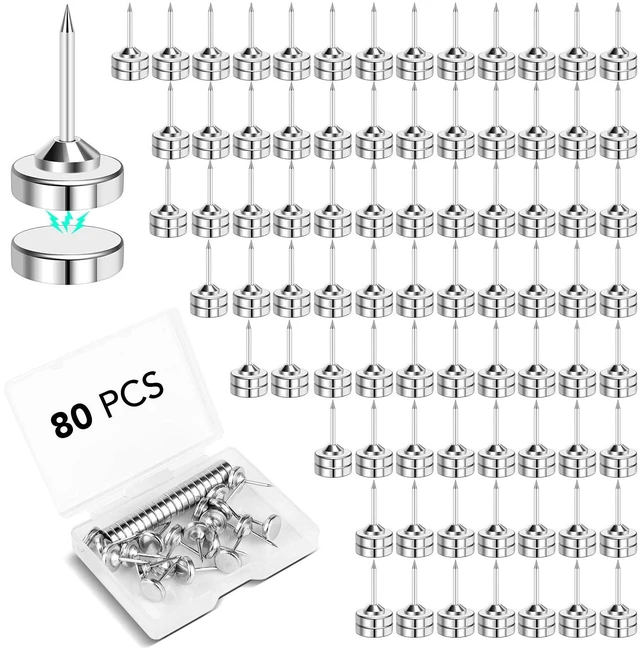 Main image of Magnetic Push Pins, 80 Sets Magnet Thumbtack Thumb Tack for Wall Bulletin Board Strong Decorative Pushpins Clip for Map Picture Hanging Kit Poster Holder