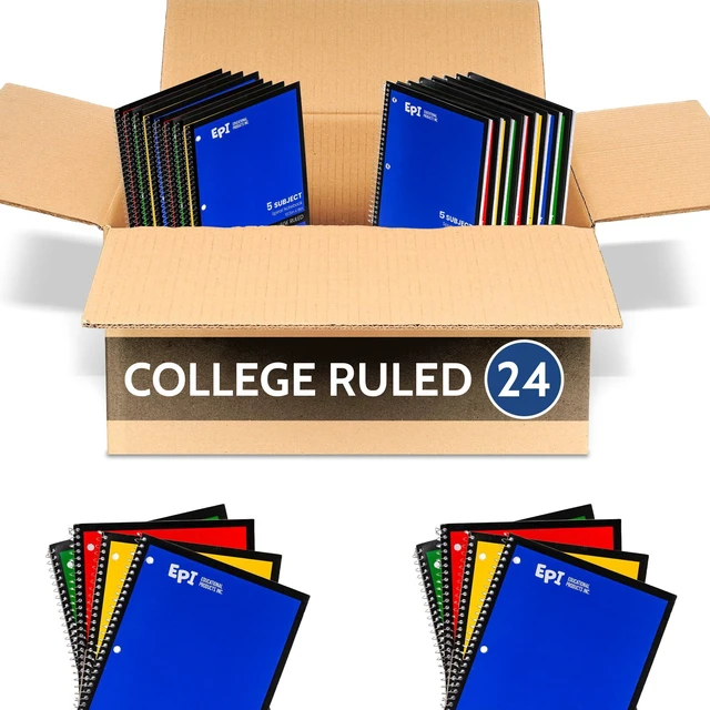 Main image of Spiral Notebook | 5 Subject - College Ruled - 180 Sheets, Durable Spiral Binding | 10.5 x 8 in | Classroom Supplies | School, Office, Note Taking, Journaling - 24 Pack