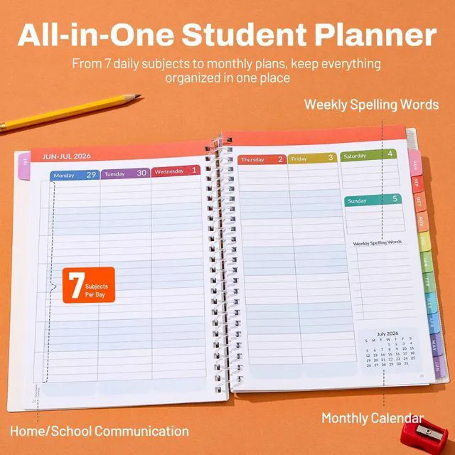 Alt view image 3 of 7 - Elementary Student Planner 2026-2027, Dated Academic Year Jul. 2026 - Jun. 2027, 6.5"×8.3" School Planner for Kids, Datebooks Weekly & Monthly Plan Book with Bookmark/Monthly Tabs, Solar System