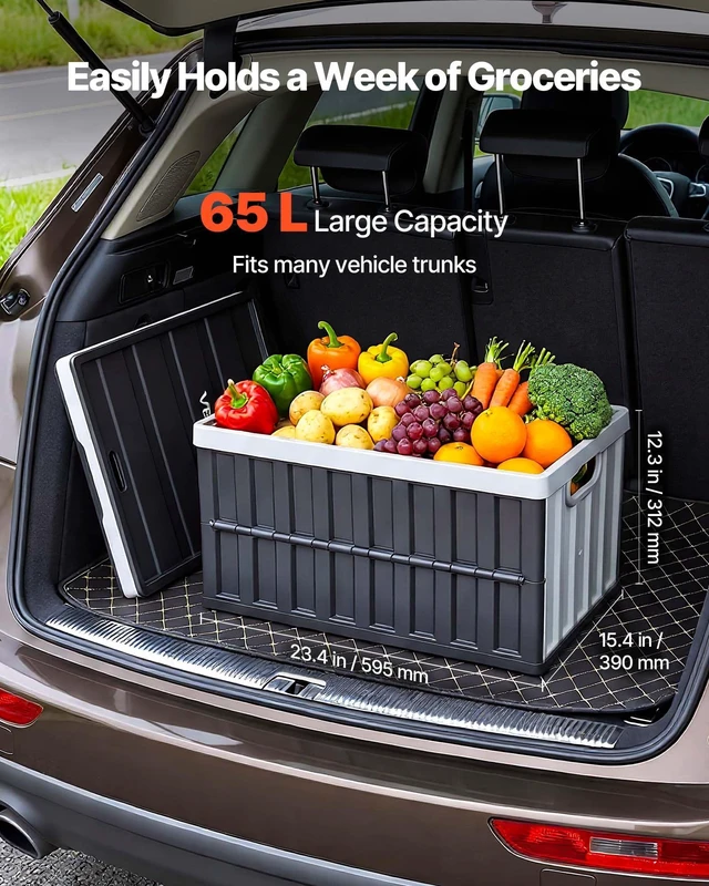 Alt view image 2 of 7 - Plastic Collapsible Storage Bins with Lids, 65L 2 Packs, Stackable Folding Storage Crates with Handles, Holds 84 lbs Per Bin, Heavy Duty Containers, Space-Saving Baskets, for Home Organizing