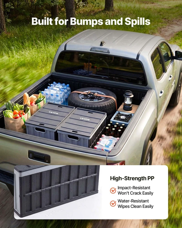 Alt view image 6 of 7 - Plastic Collapsible Storage Bins with Lids, 65L 2 Packs, Stackable Folding Storage Crates with Handles, Holds 84 lbs Per Bin, Heavy Duty Containers, Space-Saving Baskets, for Home Organizing