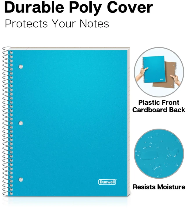 Alt view image 3 of 7 - 3-Subject Spiral Notebook, College Ruled, 150 Sheets, Blue 3 Subject Sections, College Ruled Pages, Durable Plastic Cover, Storage Pocket Dividers, 3-Hole Punched