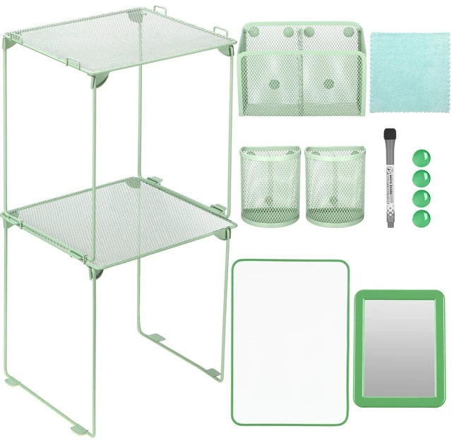 Main image of 13 Pcs Locker Organizer Kit Stackable Mesh Shelves School, Green