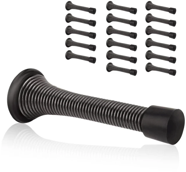 Main image of 18 Pack Spring Door Stopper Oil Rubbed Bronze - 3-1/4" Flexible Spring Door Stops with Black Rubber Bumper Tips