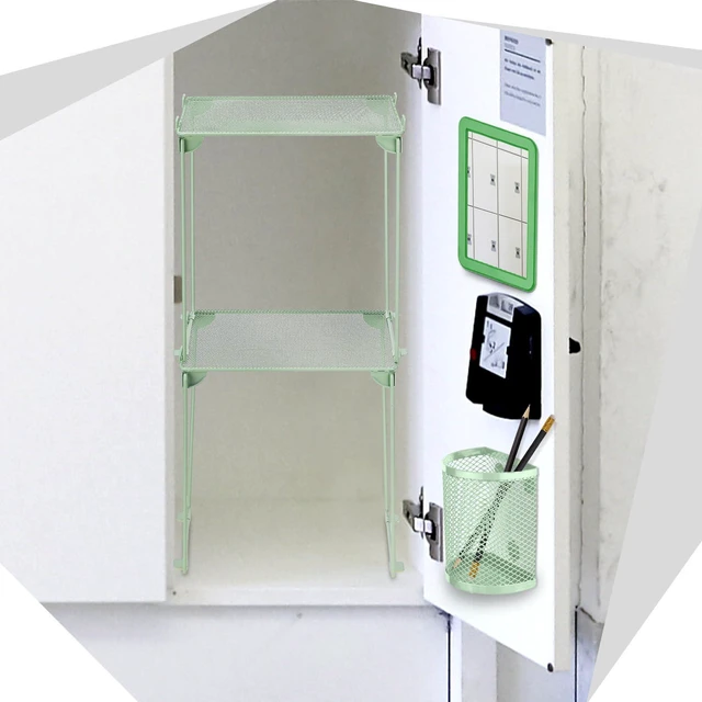 Alt view image 5 of 7 - 13 Pcs Locker Organizer Kit Stackable Mesh Shelves School, Green
